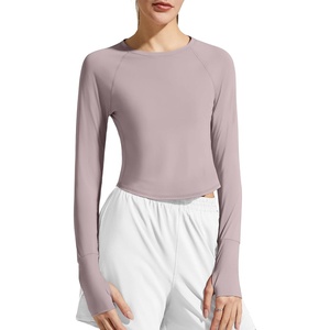 image:imageG4Free Lightbreeze Womens UPF 50 Long Sleeve Workout Tops Crop Rash Guard Quick Dry Sun Shirts Running Yoga Athletic GymGray Lilac