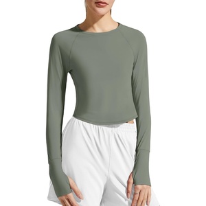 image:imageG4Free Lightbreeze Womens UPF 50 Long Sleeve Workout Tops Crop Rash Guard Quick Dry Sun Shirts Running Yoga Athletic GymGray Olive