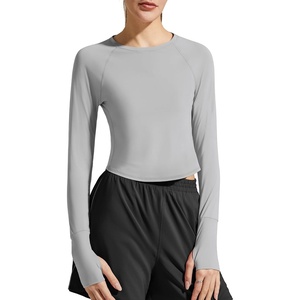 image:imageG4Free Lightbreeze Womens UPF 50 Long Sleeve Workout Tops Crop Rash Guard Quick Dry Sun Shirts Running Yoga Athletic GymGrey