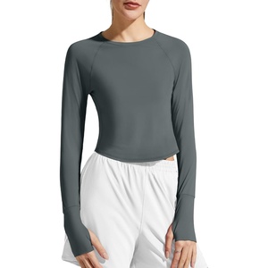 image:imageG4Free Lightbreeze Womens UPF 50 Long Sleeve Workout Tops Crop Rash Guard Quick Dry Sun Shirts Running Yoga Athletic GymGrey Sage