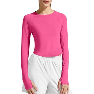 image:imageG4Free Lightbreeze Womens UPF 50 Long Sleeve Workout Tops Crop Rash Guard Quick Dry Sun Shirts Running Yoga Athletic GymHot Pink
