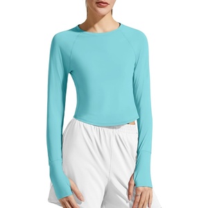 image:imageG4Free Lightbreeze Womens UPF 50 Long Sleeve Workout Tops Crop Rash Guard Quick Dry Sun Shirts Running Yoga Athletic GymLake Blue