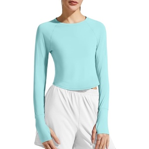 image:imageG4Free Lightbreeze Womens UPF 50 Long Sleeve Workout Tops Crop Rash Guard Quick Dry Sun Shirts Running Yoga Athletic GymLight Blue