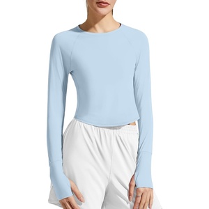 image:imageG4Free Lightbreeze Womens UPF 50 Long Sleeve Workout Tops Crop Rash Guard Quick Dry Sun Shirts Running Yoga Athletic GymLight Denim