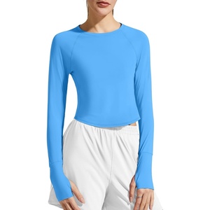 image:imageG4Free Lightbreeze Womens UPF 50 Long Sleeve Workout Tops Crop Rash Guard Quick Dry Sun Shirts Running Yoga Athletic GymOcean Blue