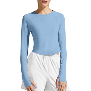 image:imageG4Free Lightbreeze Womens UPF 50 Long Sleeve Workout Tops Crop Rash Guard Quick Dry Sun Shirts Running Yoga Athletic GymSmog Blue