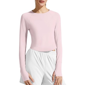 image:imageG4Free Lightbreeze Womens UPF 50 Long Sleeve Workout Tops Crop Rash Guard Quick Dry Sun Shirts Running Yoga Athletic GymSmoky Blush