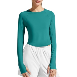 image:imageG4Free Lightbreeze Womens UPF 50 Long Sleeve Workout Tops Crop Rash Guard Quick Dry Sun Shirts Running Yoga Athletic GymTeal