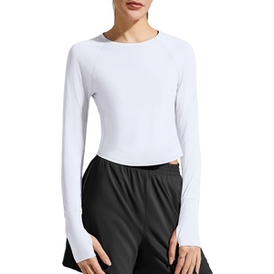 image:imageG4Free Lightbreeze Womens UPF 50 Long Sleeve Workout Tops Crop Rash Guard Quick Dry Sun Shirts Running Yoga Athletic GymWhite
