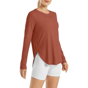image:imageG4Free Lightbreeze Womens UPF 50 Long Sleeve Workout Tops Quick Dry UV Sun Shirt Running Gym Hiking Yoga Casual LightweightJam Brown