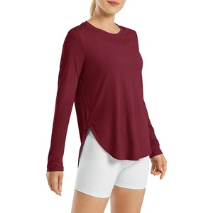 image:imageG4Free Lightbreeze Womens UPF 50 Long Sleeve Workout Tops Quick Dry UV Sun Shirt Running Gym Hiking Yoga Casual LightweightWine Red