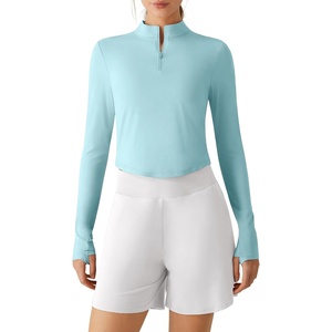 image:imageG4Free Lightbreeze Womens UPF 50 Sun Shirts Quick Dry  Breathable Crop Long Sleeve Workout Tops Running Hiking GolfLight Blue