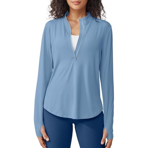 image:imageG4Free Lightbreeze Womens UPF 50 Sun Shirts Quick Dry  Lightweight Long Sleeve Workout Tops Half Zip Running Hiking YogaBlue Gray