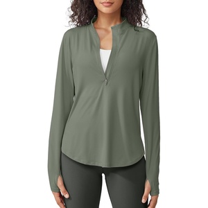 image:imageG4Free Lightbreeze Womens UPF 50 Sun Shirts Quick Dry  Lightweight Long Sleeve Workout Tops Half Zip Running Hiking YogaGray Olive
