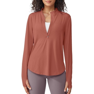 image:imageG4Free Lightbreeze Womens UPF 50 Sun Shirts Quick Dry  Lightweight Long Sleeve Workout Tops Half Zip Running Hiking YogaJam Brown