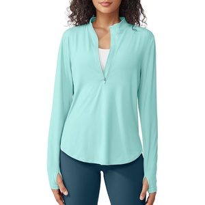 image:imageG4Free Lightbreeze Womens UPF 50 Sun Shirts Quick Dry  Lightweight Long Sleeve Workout Tops Half Zip Running Hiking YogaLight Blue