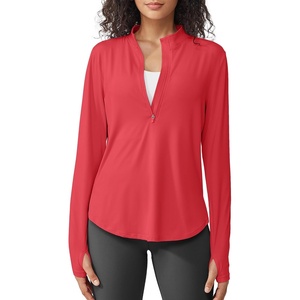 image:imageG4Free Lightbreeze Womens UPF 50 Sun Shirts Quick Dry  Lightweight Long Sleeve Workout Tops Half Zip Running Hiking YogaRed