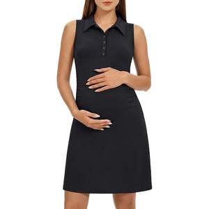 image:imageG4Free Maternity Tennis Dress UPF 50 Pregnancy Golf Dresses Button Front Polo Shirt Casual SummerBlack