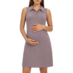image:imageG4Free Maternity Tennis Dress UPF 50 Pregnancy Golf Dresses Button Front Polo Shirt Casual SummerGray Lilac