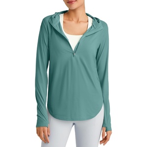image:imageG4Free Skimetic UPF 50 Sun Hoodie Lightweight Women Long Sleeve Workout Tops Shirts Half Zip Quick Dry Running HikingMyrtle Green