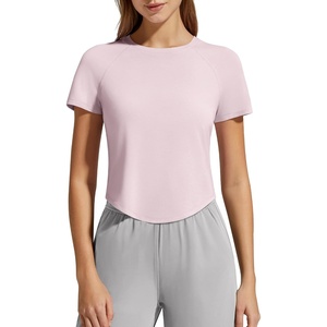 image:imageG4Free Soft Lyocell Workout Tops Womens Short Sleeve Cropped TShirt Relaxed Fit Crewneck Casual Tees Athletic RunningLight Pink
