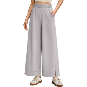 image:imageG4Free Strowen Women Lightweight Wide Leg Ankle Pants with Pockets 78 Length Track Pants Stretchy Casual Travel TrousersChrim Gray