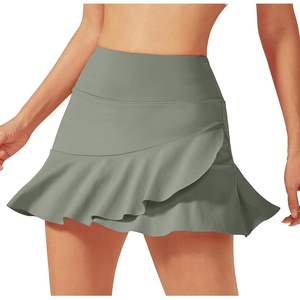 image:imageG4Free 1520 Tennis Skirts for Women Golf Skorts with Pockets High Waist Ruffle Athletic Skirt Inner ShortsGray Olive