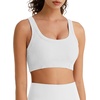 image:imageG4Free Ribbed Crewneck Sports Bras Padded for Women  Racerback Crop Tank Tops Workout Yoga Medium ImpactWhite