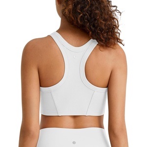 image:imageG4Free Ribbed Crewneck Sports Bras Padded for Women  Racerback Crop Tank Tops Workout Yoga Medium ImpactWhite