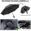 image:imageG4Free 46inch Ring Buckle Umbrella Inverted Design with Carabiner Handle Compact Travel Umbrella with Reflective Strip Automatic Windproof for RainBlack