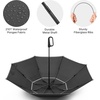 image:imageG4Free 46inch Ring Buckle Umbrella Inverted Design with Carabiner Handle Compact Travel Umbrella with Reflective Strip Automatic Windproof for RainBlack