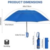image:imageG4Free 46inch Ring Buckle Umbrella Inverted Design with Carabiner Handle Compact Travel Umbrella with Reflective Strip Automatic Windproof for RainBlue