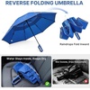 image:imageG4Free 46inch Ring Buckle Umbrella Inverted Design with Carabiner Handle Compact Travel Umbrella with Reflective Strip Automatic Windproof for RainBlue