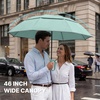 image:imageG4Free 46inch Ring Buckle Umbrella Inverted Design with Carabiner Handle Compact Travel Umbrella with Reflective Strip Automatic Windproof for RainGreen