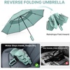 image:imageG4Free 46inch Ring Buckle Umbrella Inverted Design with Carabiner Handle Compact Travel Umbrella with Reflective Strip Automatic Windproof for RainGreen