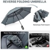 image:imageG4Free 46inch Ring Buckle Umbrella Inverted Design with Carabiner Handle Compact Travel Umbrella with Reflective Strip Automatic Windproof for RainGrey