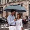 image:imageG4Free 46inch Ring Buckle Umbrella Inverted Design with Carabiner Handle Compact Travel Umbrella with Reflective Strip Automatic Windproof for RainGrey