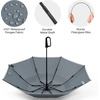 image:imageG4Free 46inch Ring Buckle Umbrella Inverted Design with Carabiner Handle Compact Travel Umbrella with Reflective Strip Automatic Windproof for RainGrey