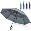 image:imageG4Free 46inch Ring Buckle Umbrella Inverted Design with Carabiner Handle Compact Travel Umbrella with Reflective Strip Automatic Windproof for RainGrey