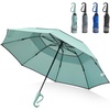 image:imageG4Free 46inch Ring Buckle Umbrella Inverted Design with Carabiner Handle Compact Travel Umbrella with Reflective Strip Automatic Windproof for RainGreen