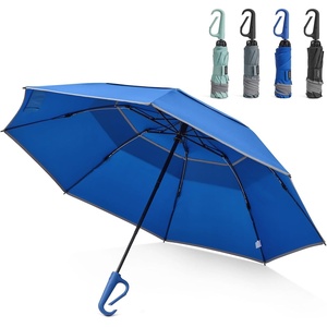 image:imageG4Free 46inch Ring Buckle Umbrella Inverted Design with Carabiner Handle Compact Travel Umbrella with Reflective Strip Automatic Windproof for RainBlue