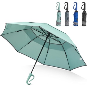 image:imageG4Free 46inch Ring Buckle Umbrella Inverted Design with Carabiner Handle Compact Travel Umbrella with Reflective Strip Automatic Windproof for RainGreen