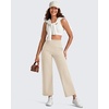image:imageG4Free BareFeel 78 Length Wide Leg Yoga Pants for Women with Pockets High Stretch Waist Copped Pants CasualLight Khaki