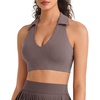 image:imageG4Free BareFeel Polo Collared Padded Sports Bra for Women V Neck Racerback Tennis Golf Tank TopsTaupe