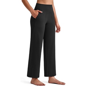 image:imageG4Free BareFeel 78 Length Wide Leg Yoga Pants for Women with Pockets High Stretch Waist Copped Pants CasualBlack