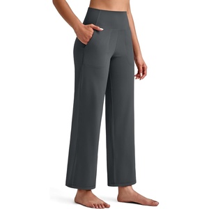 image:imageG4Free BareFeel 78 Length Wide Leg Yoga Pants for Women with Pockets High Stretch Waist Copped Pants CasualDark Gray