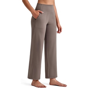 image:imageG4Free BareFeel 78 Length Wide Leg Yoga Pants for Women with Pockets High Stretch Waist Copped Pants CasualTaupe
