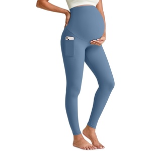 image:imageG4Free BareFeel Maternity Leggings with Pockets Over The Belly Stretchy Workout Yoga Pregnancy PantsBlue Gray