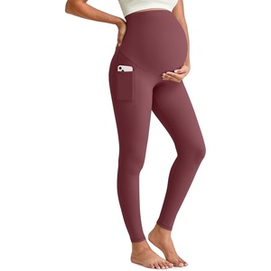 image:imageG4Free BareFeel Maternity Leggings with Pockets Over The Belly Stretchy Workout Yoga Pregnancy PantsDark Burgundy