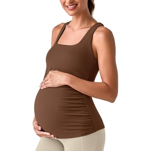 image:imageG4Free BareFeel Maternity Racerback Tank Tops with Built in Bra Ruched Sleeveless Square Neck Pregnancy Yoga Workout ShirtsDark Coffee